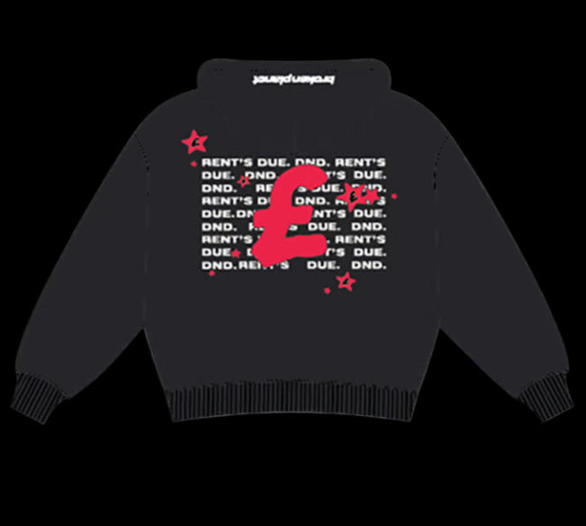 BROKEN PLANET MARKET X DND 'RENT'S DUE' HOODIE (BLACK/RED) Main Image