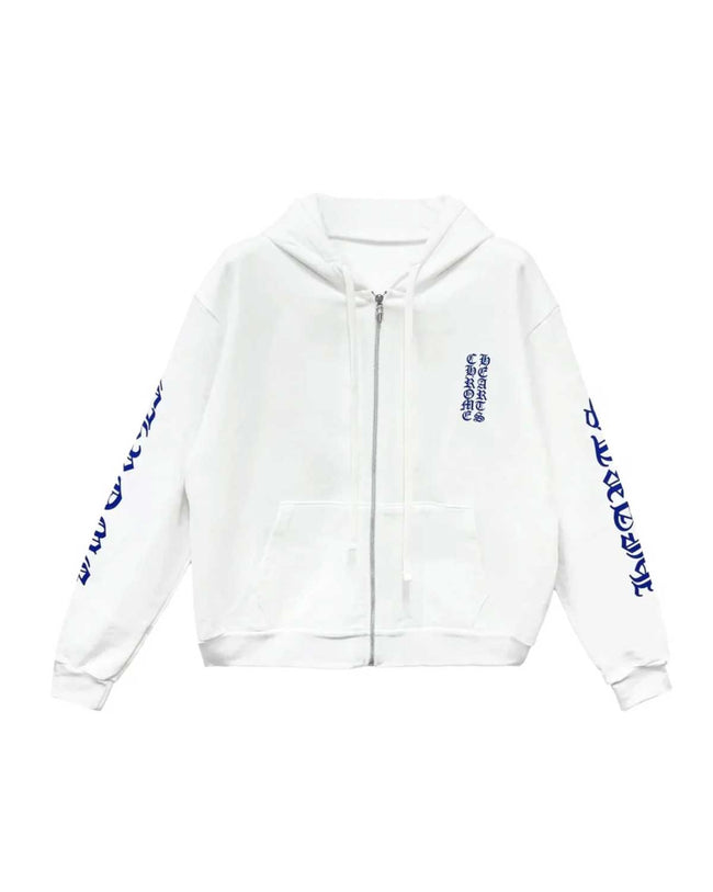 Chrome Hearts Vertical Logo Zip Up Hoodie White/Blue Hover Image