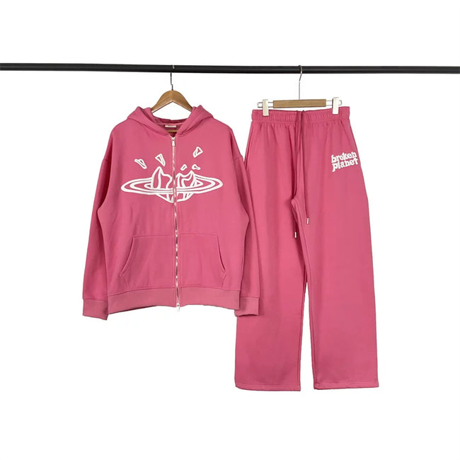 Broken Planet Broken Heart Planet Zip‑Up Hoodie Sweatpants Set Hover Image