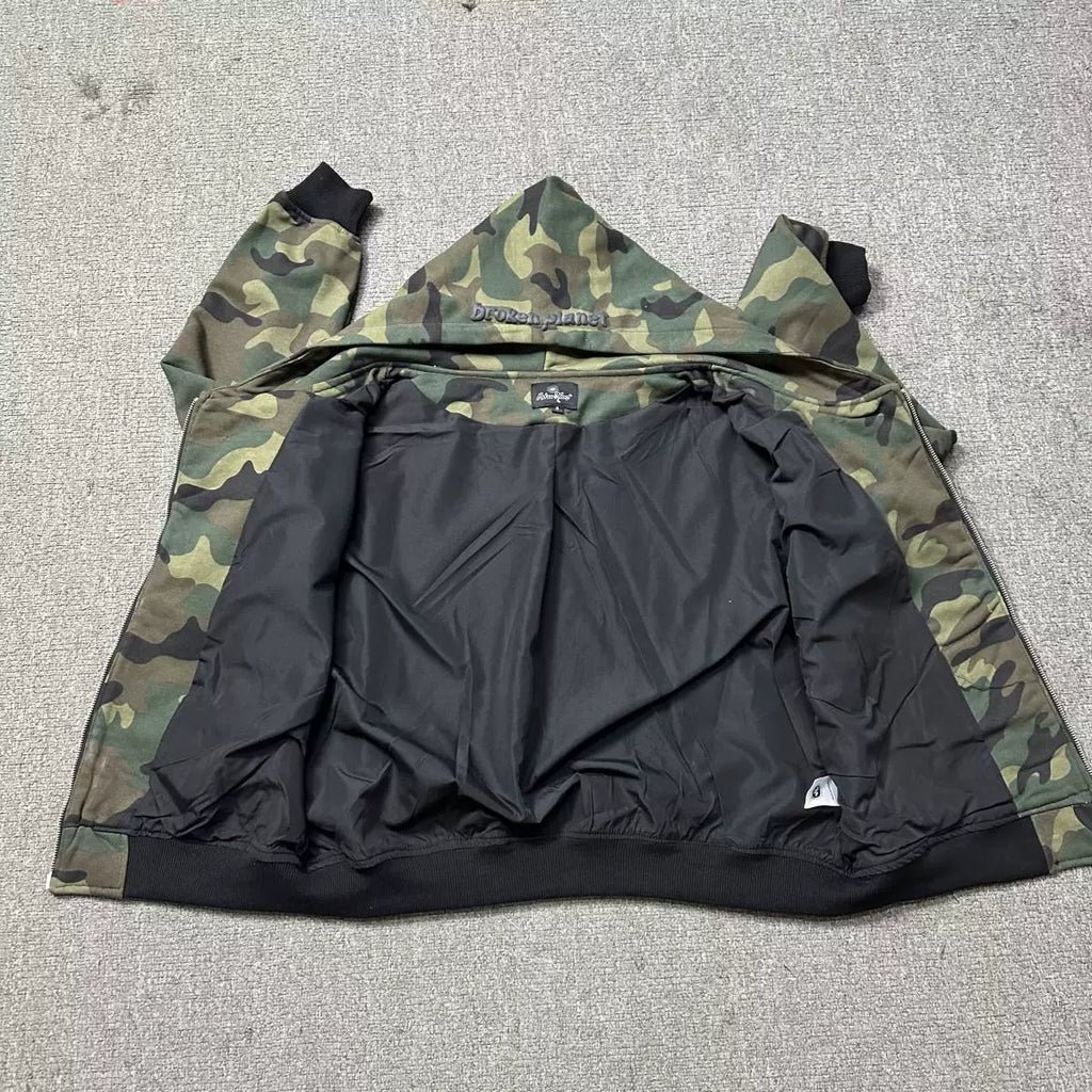 Broken Planet Cracked Saturn Camo Cropped Zip‑Up Hoodie