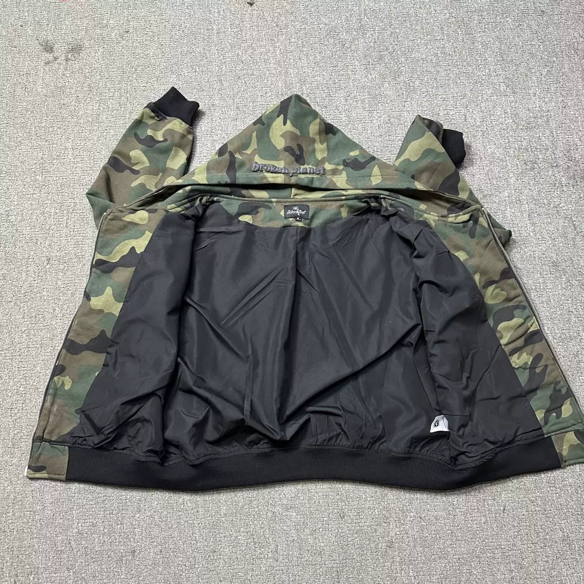 Broken Planet Cracked Saturn Camo Cropped Zip‑Up Hoodie