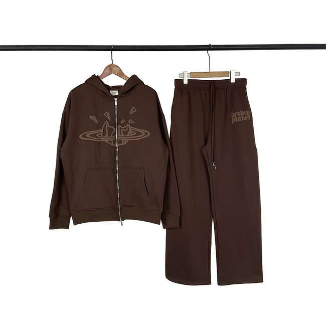 Broken Planet Broken Heart Planet Zip‑Up Hoodie Sweatpants Set Hover Image