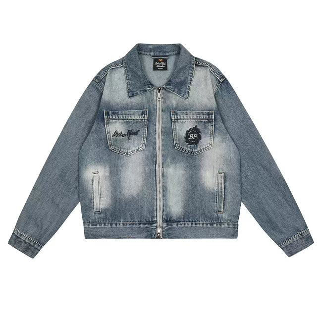 Broken Planet Washed Zip‑Up Denim Jacket Hover Image