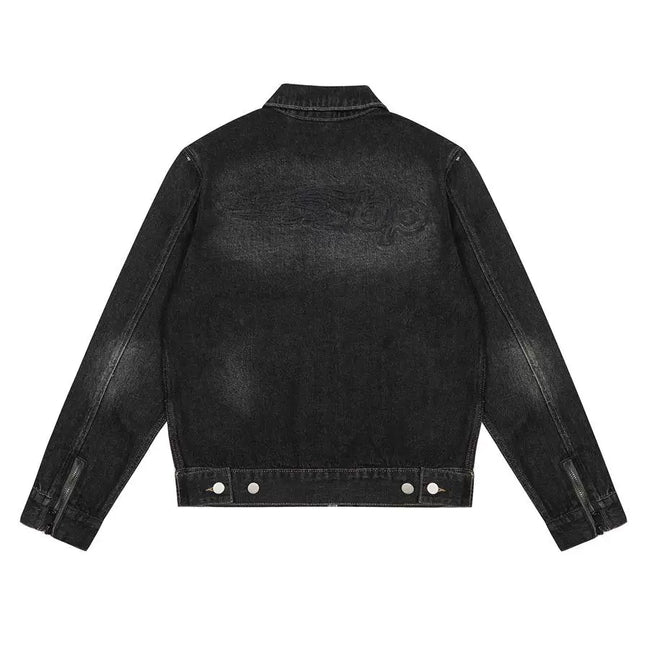 Broken Planet Black Faded Zip‑Up Denim Jacket Main Image