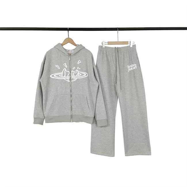 Broken Planet Broken Heart Planet Zip‑Up Hoodie Sweatpants Set Hover Image