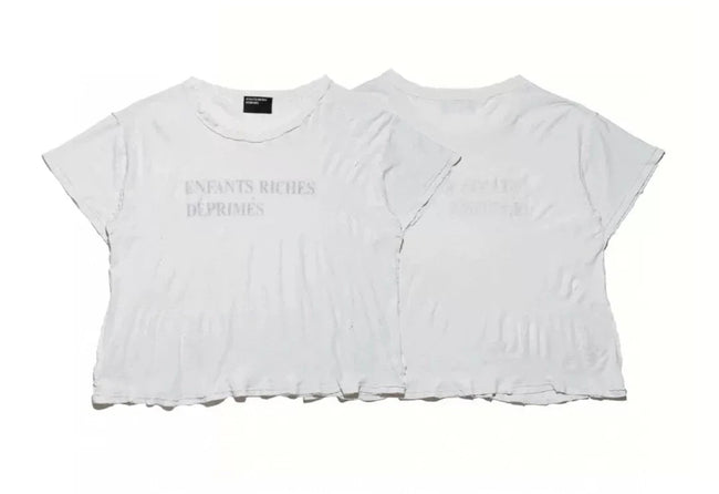 Enfants Riches Déprimés Stacked Logo White Distressed Tee Hover Image