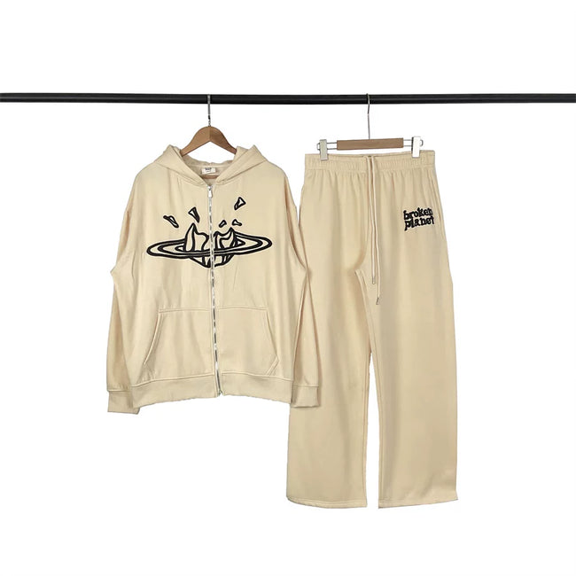 Broken Planet Broken Heart Planet Zip‑Up Hoodie Sweatpants Set Hover Image