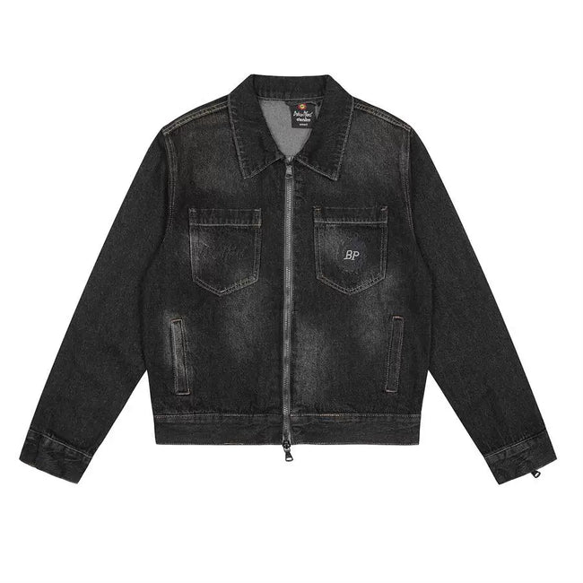 Broken Planet Black Faded Zip‑Up Denim Jacket Hover Image
