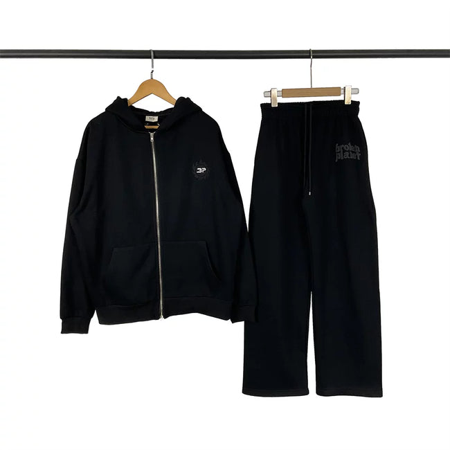 Broken Planet Black Zip‑Up Hoodie Sweatpants Set Hover Image