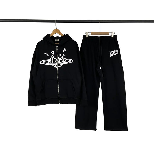 Broken Planet Broken Heart Planet Zip‑Up Hoodie Sweatpants Set Hover Image