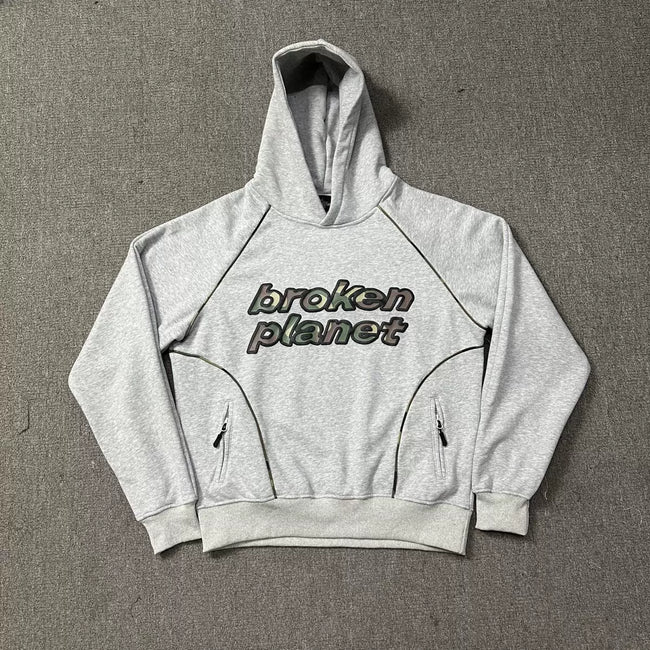 Broken Planet Camo Logo Raglan Hoodie Heather Grey Hover Image