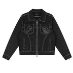 Broken Planet Contrast Stitch Embroidered Black Denim Jacket