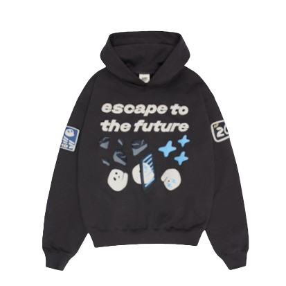 BROKEN PLANET MARKET 'ESCAPE TO THE FUTURE' HOODIE (MIDNIGHT BLACK) Hover Image