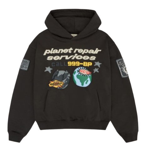 BROKEN PLANET MARKET 'PLANET REPAIR SERVICES' HOODIE (SOOT BLACK) Hover Image