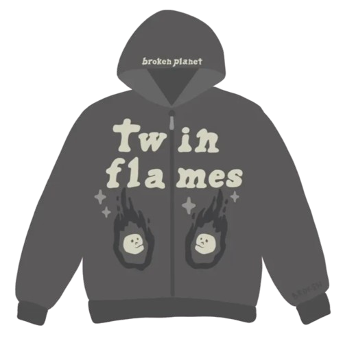 BROKEN PLANET MARKET 'TWIN FLAME' ZIP-UP HOODIE (ASH GREY) Hover Image