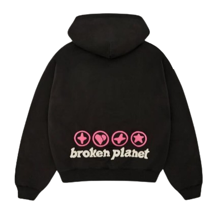 BROKEN PLANET MARKET 'HEARTS ARE MADE TO BE BROKEN' HOODIE (SOOT BLACK) Main Image
