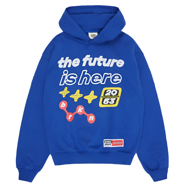 BROKEN PLANET MARKET 'THE FUTURE IS HERE' HOODIE (ROYAL BLUE) Hover Image
