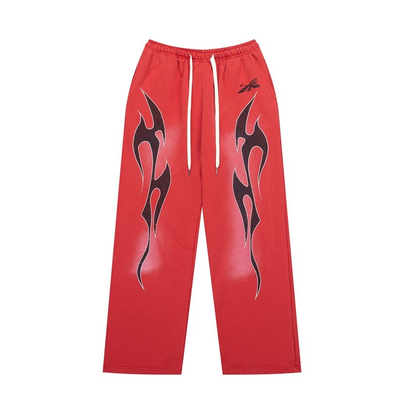 Crimson Flame Wide-Leg Sweatpants – Red Streetwear