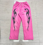 Pink Flame Graphic Track Pants – Oversized Streetwear Sweatpants