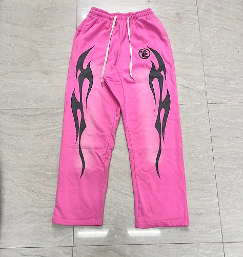 Pink Flame Graphic Track Pants – Oversized Streetwear Sweatpants