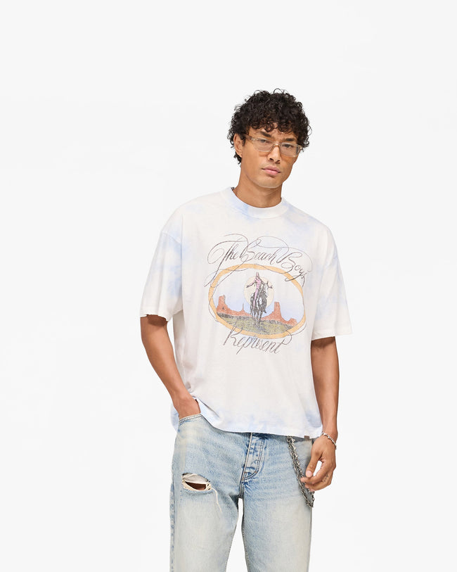 Represent x Beach Boys Script T-Shirt - Blue Tie Dye Main Image